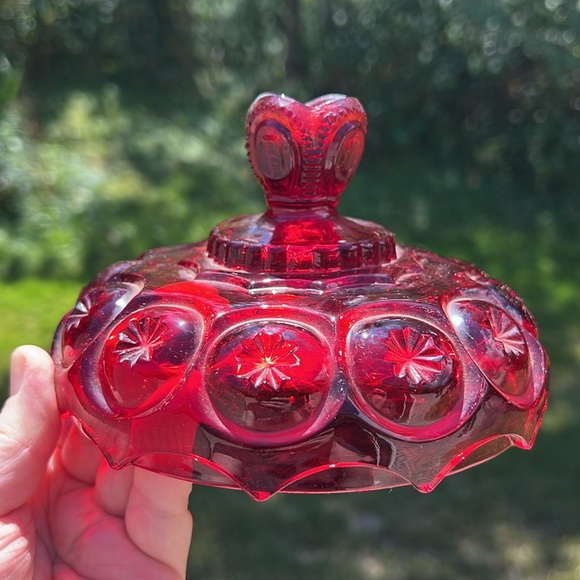 Vintage LE Smith Large Ruby Red Glass Moon and Star Pedestal Candy Dish - Picture 7 of 11